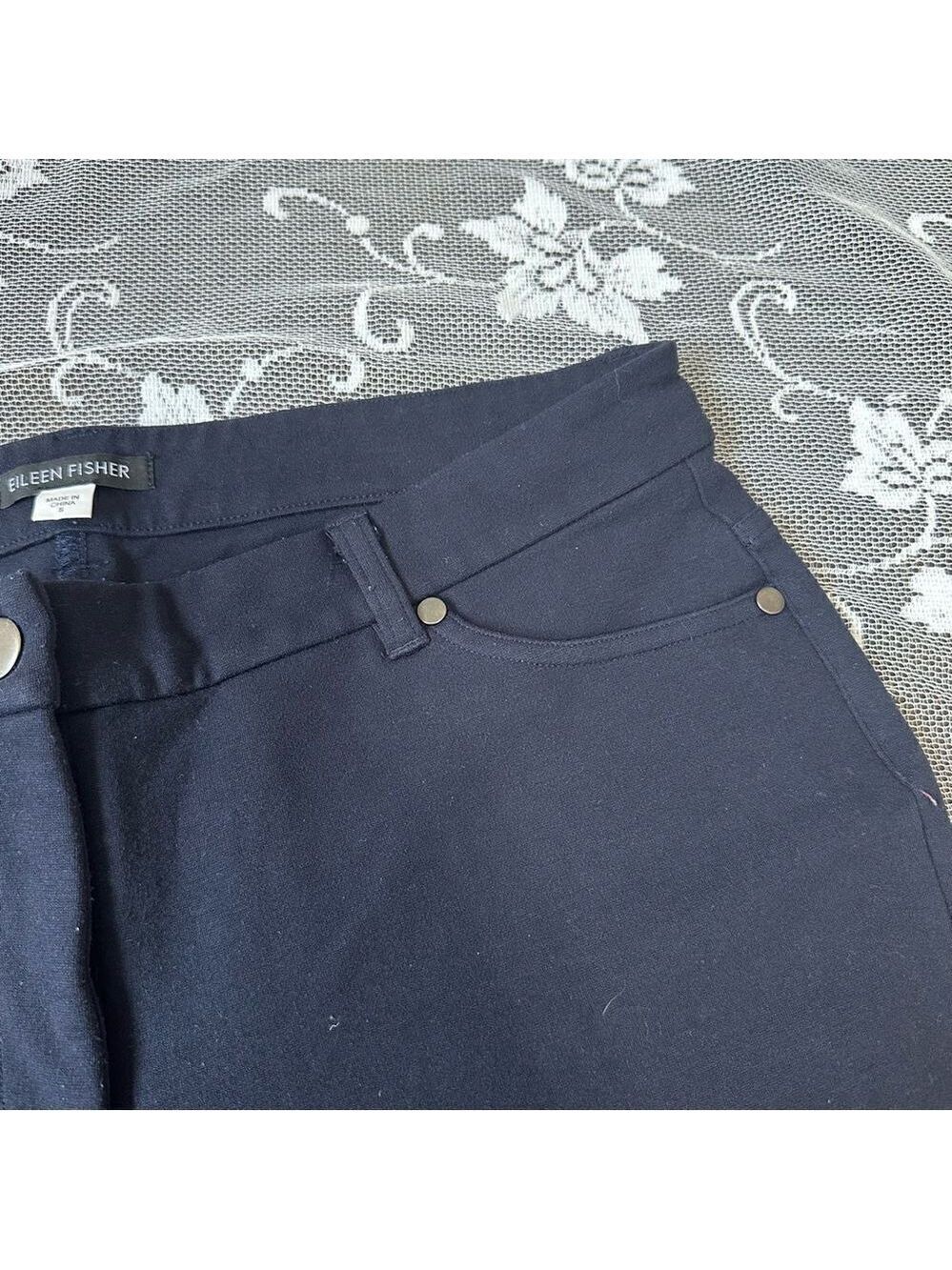 Eileen Fisher Navy Stretch Slim Fit  Straight Leg Pant Sz Small - Picture 4 of 12